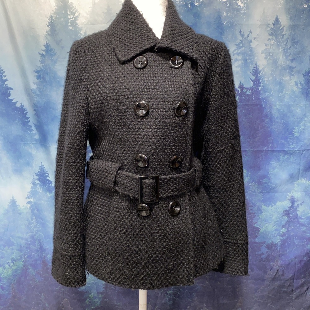 White House Black Market Double Breasted Belted Peacoat Size Medium Black